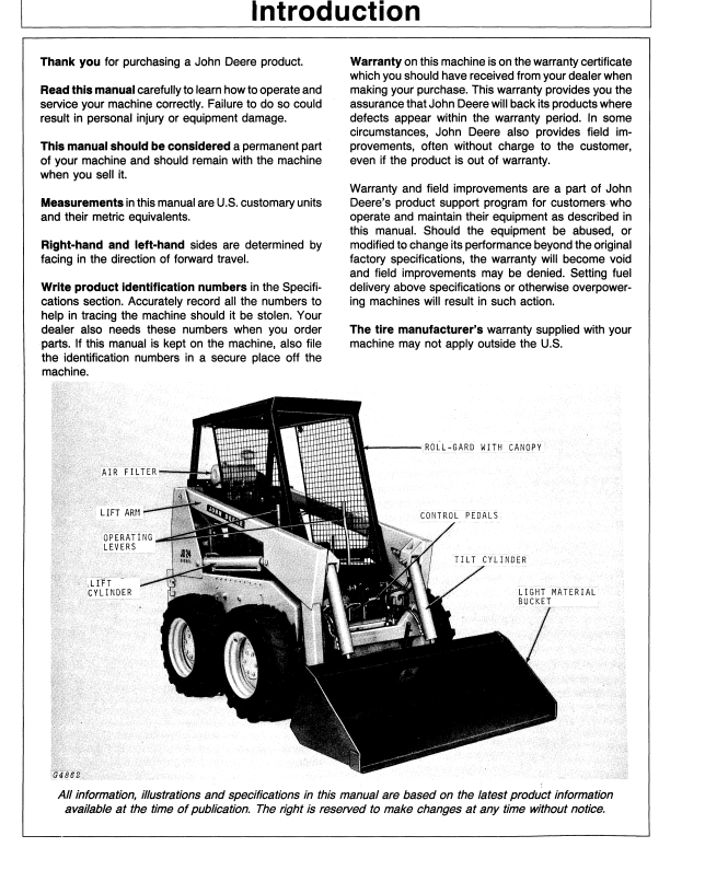 JOHN DEERE 60 (SERIES)  FORESTRY Skid Steers OPERATOR MANUAL - OMM77702