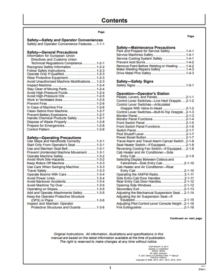 OMT231429 - JOHN DEERE 2454D (D SERIES) Forestry Log Loaders  OPERATOR MANUAL