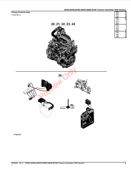 JOHN DEERE 5045D, 5045E, 5055D, 5055E, 5065E, 5075E TRACTORS (AUSTRALIAN OOS VERSION) PC4533 - PARTS CATALOG MANUAL