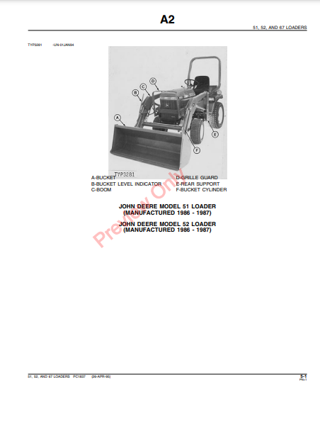 JOHN DEERE 51, 52 & 67 LOADERS PC1837 - PARTS CATALOG MANUAL