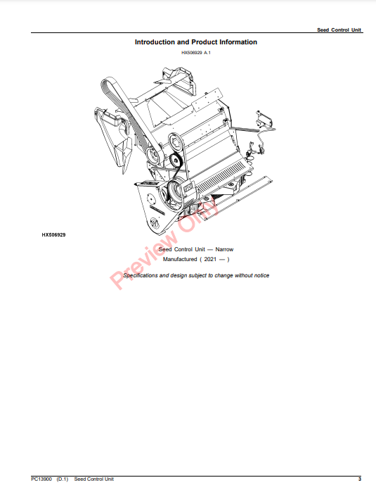 JOHN DEERE SEED CONTROL UNIT PC13900 - PARTS CATALOG MANUAL