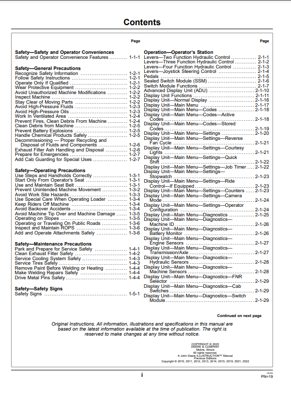 OPERATOR MANUAL - JOHN DEERE 344J (J SERIES) CONSTRUCTION  LOADER - OMT251428_24