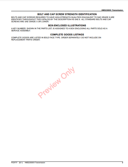 JOHN DEERE HMD2355XX TRANSMISSION OEM PC9777 - PARTS CATALOG MANUAL