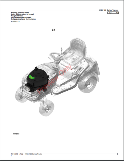 JOHN DEERE X166 100 SERIES TRACTOR PC13345 - PARTS CATALOG MANUAL