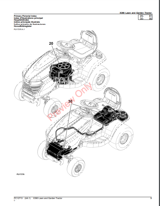 JOHN DEERE X390 LAWN AND GARDEN TRACTOR PC12713 - PARTS CATALOG MANUAL