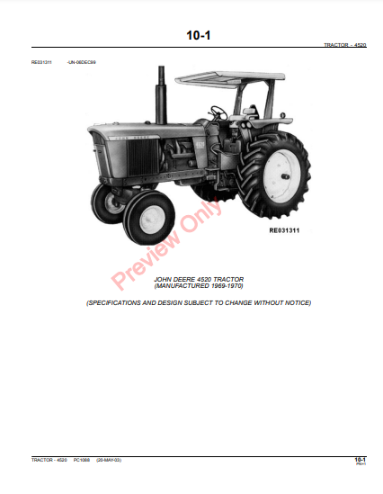 JOHN DEERE 4520 TRACTOR PC1088 - PARTS CATALOG MANUAL