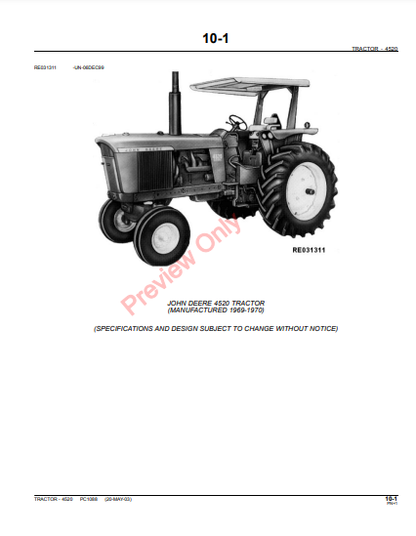 JOHN DEERE 4520 TRACTOR PC1088 - PARTS CATALOG MANUAL