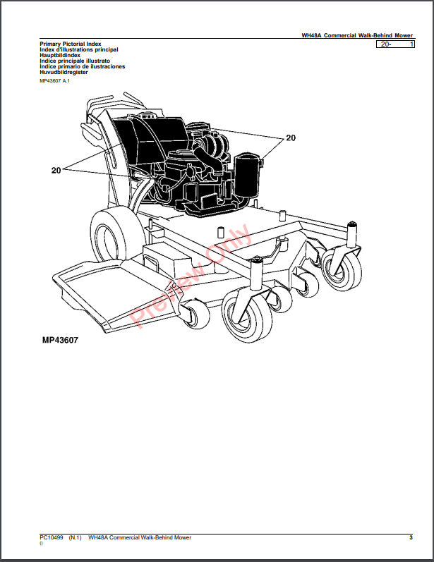 JOHN DEERE WH48A COMMERCIAL WALK-BEHIND MOWER PC10499 - PARTS CATALOG MANUAL