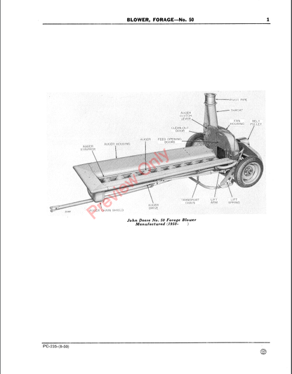 JOHN DEERE FORAGE BLOWERS - NO.50 PC232 - PARTS CATALOG MANUAL