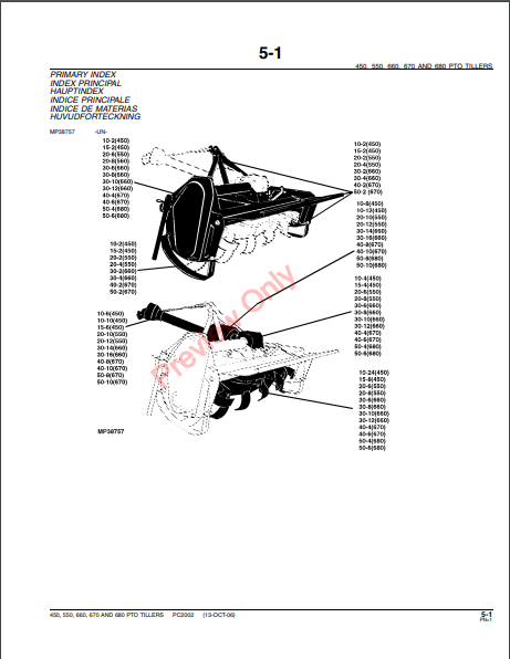 JOHN DEERE 450,550,660,855,670,680 TILLERS PC2002 - PARTS CATALOG MANUAL