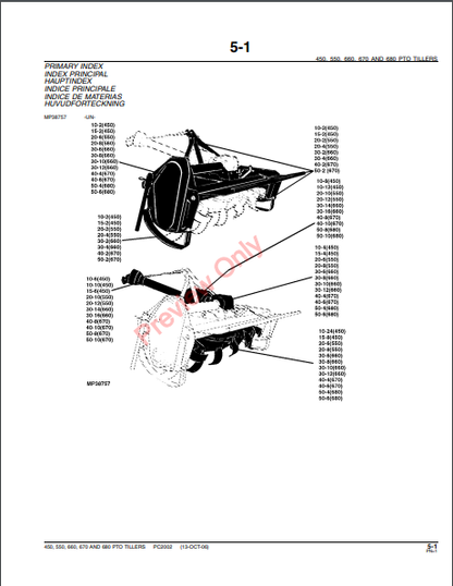 JOHN DEERE 450,550,660,855,670,680 TILLERS PC2002 - PARTS CATALOG MANUAL