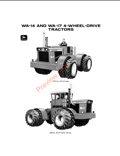 JOHN DEERE WA-14, WA-17 FOUR-WHEEL DRIVE TRACTORS PC1144 - PARTS CATALOG MANUAL