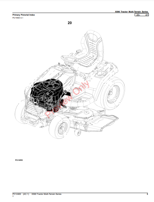 JOHN DEERE X590 TRACTOR MULTI-TERRAIN SERIES PC12400- PARTS CATALOG MANUAL