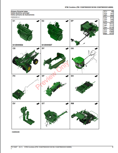 JOHN DEERE S790 COMBINE PC13447 - PARTS CATALOG MANUAL