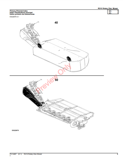 JOHN DEERE R310 ROTARY DISC MOWER PC12487 - PARTS CATALOG MANUAL