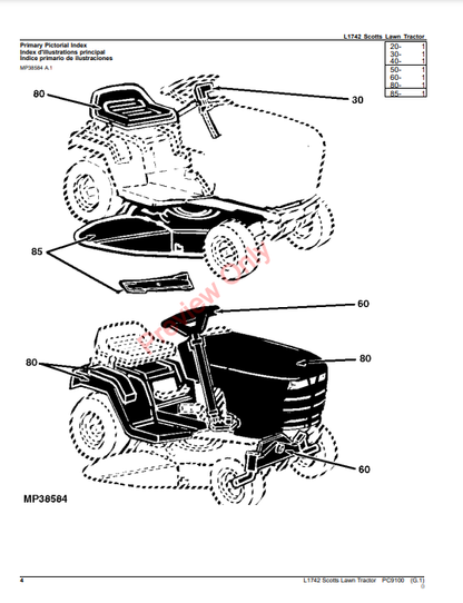 JOHN DEERE L1742 SCOTTS LAWN TRACTOR PC9100 - PARTS CATALOG MANUAL