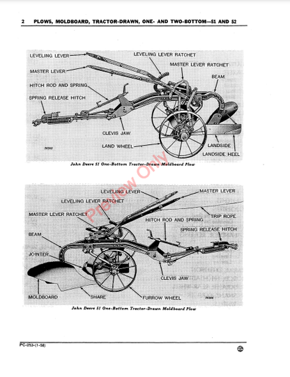 JOHN DEERE NO.50 & 52 DRAWN MOLDBOARD PLOW PC253 - PARTS CATALOG MANUAL