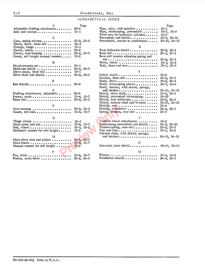 JOHN DEERE HAY MOWER CONDITIONER PC502 - PARTS CATALOG MANUAL