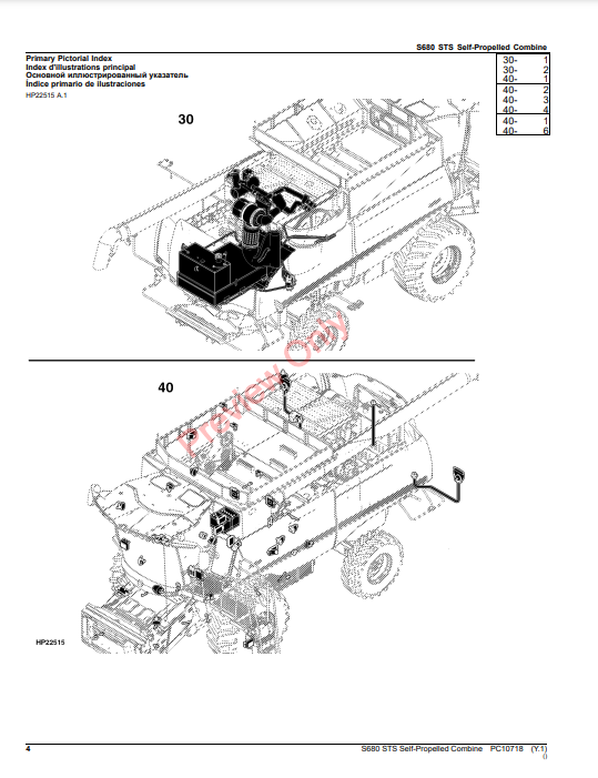 JOHN DEERE S680 STS SELF-PROPELLED COMBINE PC10718 - PARTS CATALOG MANUAL