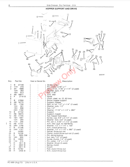 JOHN DEERE 51A DRY FERTILIZER SIDE DRESSER PC899 - PARTS CATALOG MANUAL