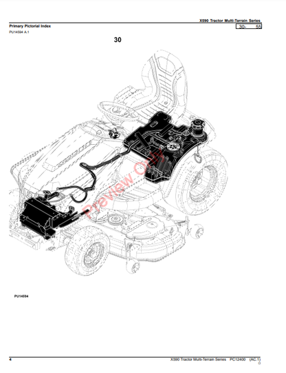 JOHN DEERE X590 TRACTOR MULTI-TERRAIN SERIES PC12400- PARTS CATALOG MANUAL