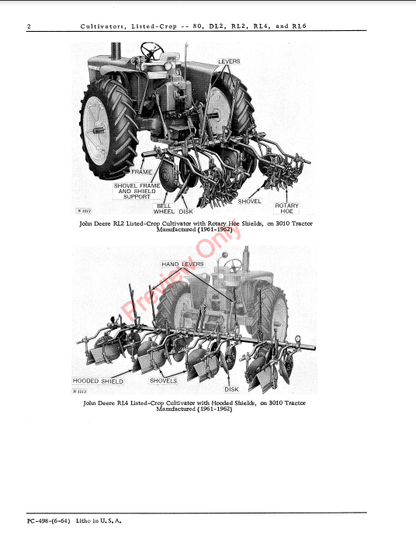 JOHN DEERE 80, DL2, RL2, RL4, RL6, RL630 LISTED CROP CULTIVATOR PC498 - PARTS CATALOG MANUAL