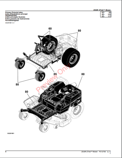 JOHN DEERE Z535R ZTRAK MOWER PC12793 - PARTS CATALOG MANUAL