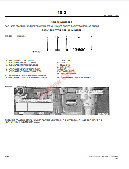 JOHN DEERE 4520 TRACTOR PC1088 - PARTS CATALOG MANUAL