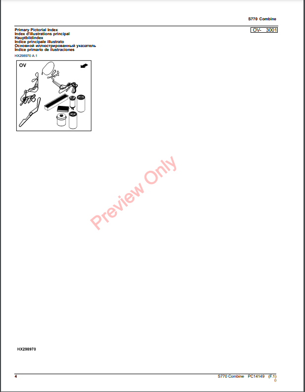 JOHN DEERE S770 COMBINE PC14149 - PARTS CATALOG MANUAL