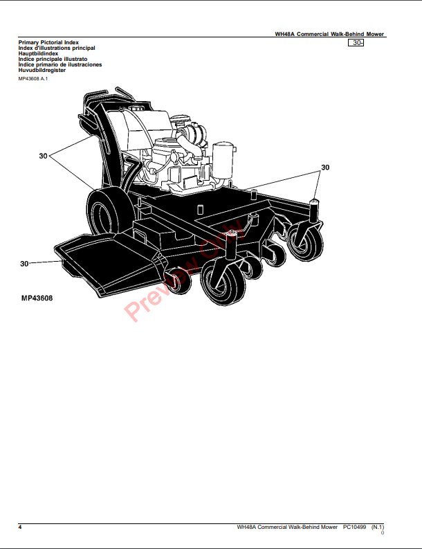 JOHN DEERE WH48A COMMERCIAL WALK-BEHIND MOWER PC10499 - PARTS CATALOG MANUAL