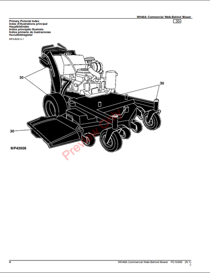 JOHN DEERE WH48A COMMERCIAL WALK-BEHIND MOWER PC10499 - PARTS CATALOG MANUAL