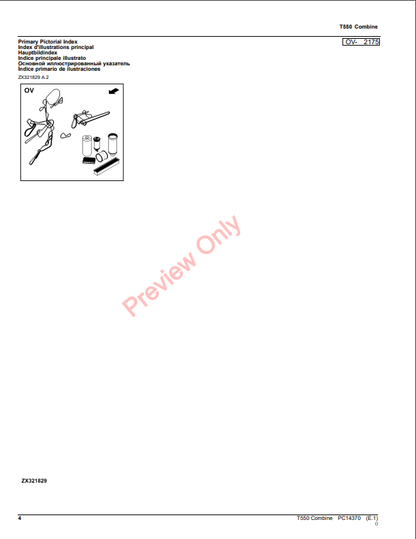 JOHN DEERE T550 COMBINE PC14370 - PARTS CATALOG MANUAL