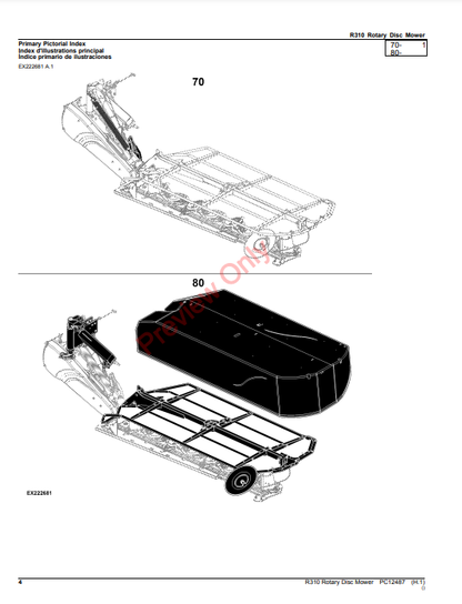 JOHN DEERE R310 ROTARY DISC MOWER PC12487 - PARTS CATALOG MANUAL