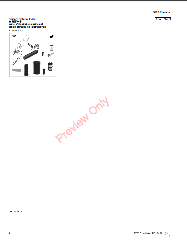 JOHN DEERE S770 COMBINE PC13459 - PARTS CATALOG MANUAL