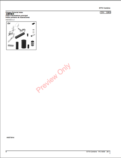 JOHN DEERE S770 COMBINE PC13459 - PARTS CATALOG MANUAL