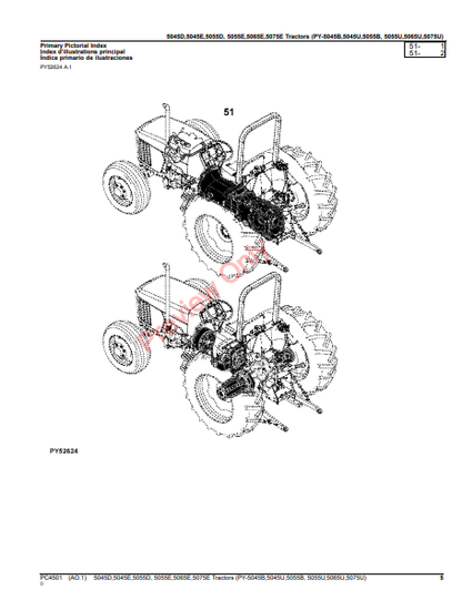 JOHN DEERE 5045D, 5045E, 5055D, 5055E, 5065E, 5075E TRACTORS (TIER 2) (8X4 AND 9X3 TSS TRANSMISSIONW WITH OOS) (NORTH AMERICA EDITION) PC4501 - PARTS CATALOG MANUAL