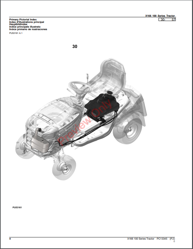 JOHN DEERE X166 100 SERIES TRACTOR PC13345 - PARTS CATALOG MANUAL