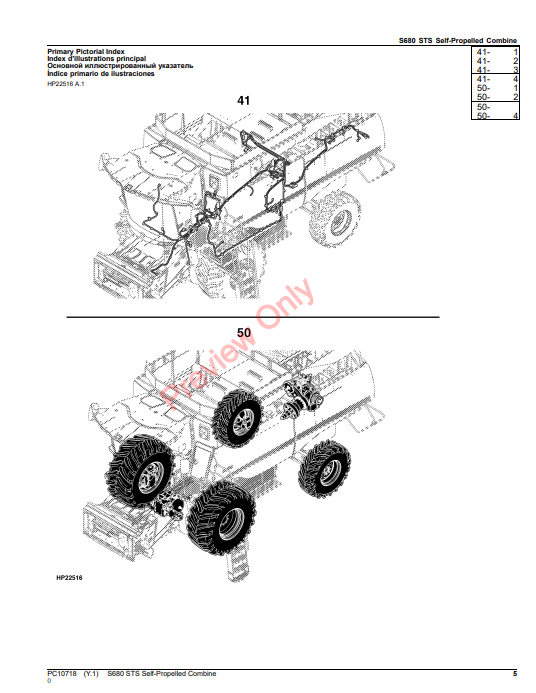 JOHN DEERE S680 STS SELF-PROPELLED COMBINE PC10718 - PARTS CATALOG MANUAL