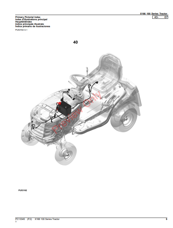 JOHN DEERE X166 100 SERIES TRACTOR PC13345 - PARTS CATALOG MANUAL