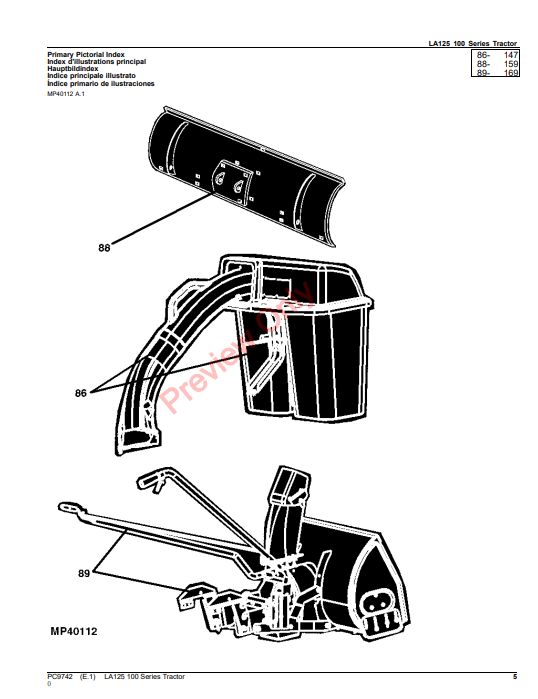 JOHN DEERE LA125 TRACTOR PC9742 - PARTS CATALOG MANUAL