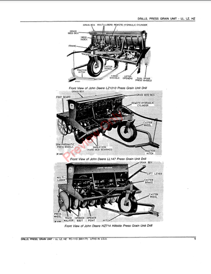 JOHN DEERE LL-LZ-HZ PRESS GRAIN UNIT DRILLS PC1113 - PARTS CATALOG MANUAL