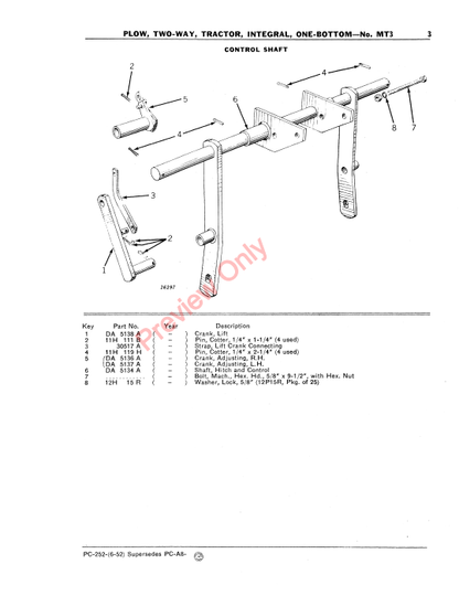 JOHN DEERE NO.MT3 TWO-WAY INTEGRAL TRACTOR PLOW-ONE BOTTOM PC252 - PARTS CATALOG MANUAL