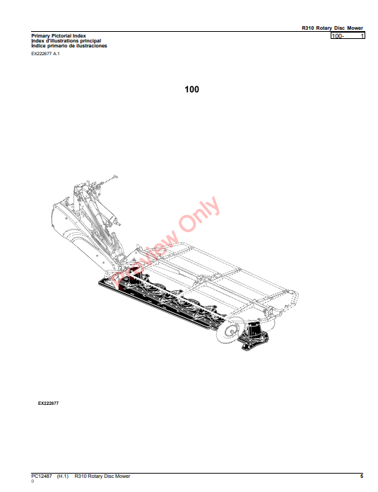 JOHN DEERE R310 ROTARY DISC MOWER PC12487 - PARTS CATALOG MANUAL