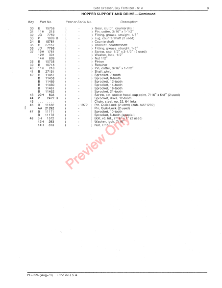 JOHN DEERE 51A DRY FERTILIZER SIDE DRESSER PC899 - PARTS CATALOG MANUAL