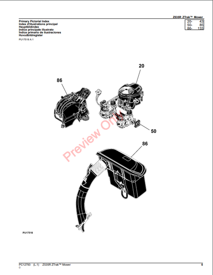 JOHN DEERE Z535R ZTRAK MOWER PC12793 - PARTS CATALOG MANUAL