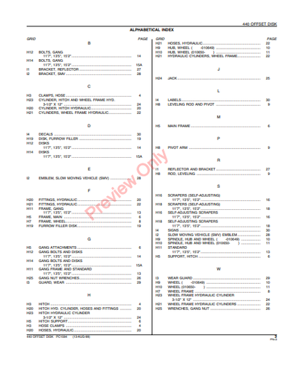 JOHN DEERE 440 OFFSET DISK PC1594 - PARTS CATALOG MANUAL