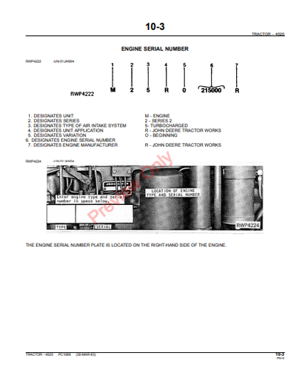 JOHN DEERE 4520 TRACTOR PC1088 - PARTS CATALOG MANUAL