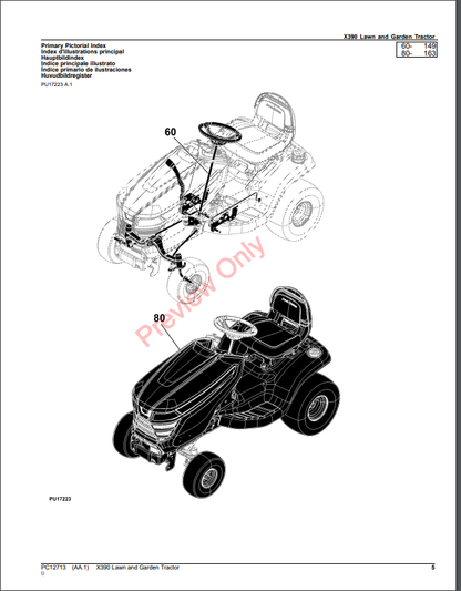 JOHN DEERE X390 LAWN AND GARDEN TRACTOR PC12713 - PARTS CATALOG MANUAL