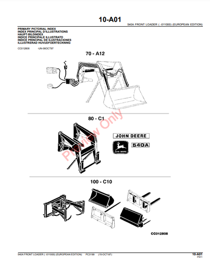 JOHN DEERE 540A FRONT LOADER (EUROPEAN EDITION) PC3199 - PARTS CATALOG MANUAL