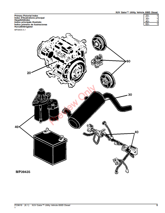 JOHN DEERE XUV GATOR UTILITY VEHICLE 850D DIESEL PC9619 - PARTS CATALOG MANUAL